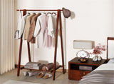 Solid Rubber Wood Folding Coat Rack, A-Frame Standing Clothes Rack with Bottom Storage Shelf 47060129