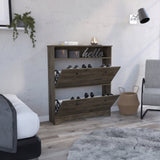Calgary Shoe Rack, Superior Top, One Open Shelf, Two Extendable Shelves -Dark Brown B20091898