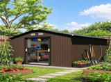 Large Metal Garden Shed, Outdoor Storage Shed with Double Locking Doors & Sloped Roof for Tools, 90388891