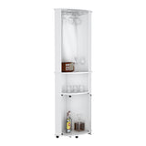 Chicago 75" H Mirrored Corner Bar Cabinet, With Glass Doors, Two Shelves and Stemware B070P210742