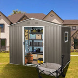 ZNTS 8ft x 6ft Outdoor Metal Storage Shed with Window Grey W540P146761