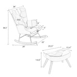Rocking Chair with ottoman, Mid Century Fabric Rocker Chair with Wood Legs and Patchwork Linen for W561P175989