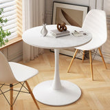 ZNTS 32"Modern Round Dining Table with Printed White Marble Table Top,Metal Base Dining Table, End Table W75764013