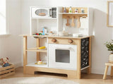 Kids Wooden Play Kitchen with 13 Accessories, Pretend Cooking Set with Chalkboard for 3, White 68389414