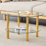 Contemporary Minimalist Double Layer Tempered Glass Coffee Table - 27.5" Top and 23.6" W1151P234005