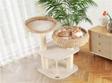 41 Inch Hand-Woven Water Hyacinth Cat Tree, 3 Sisal Scratching Posts Multi-Level Activity Center for 95559843