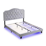 Upholstered Bed Button Tufted with Curve Design - Strong Wood Slat Support - Easy Assembly - Light W2297P268386