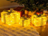 Set of 3 Christmas Lighted Gift Boxes with 90 Warm Lights, PVC SequinsBows, 10"/8"/6" Sizes 13436760