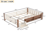 Full Size Floor Bed with Storage Bookcases, Solid Wood Kids Floor Bed with Cute Stairs and W1580P390220