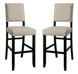 Rustic Charm Ivory Linen Like Fabric 2pcs Counter Height Bar Chairs Kitchen Furniture Nailhead Trim B011P189951