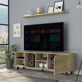 Valdivia Tv Stand for TVs up 70", Four Open Shelves, Five Legs -Light Oak B07092114