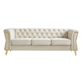 Modern Tufted Velvet Sofa 87.4 inch for Living Room Beige Color W579P329996
