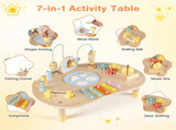 7-in-1 Wooden Baby Activity Table 12M Sensory Play Table with Music & Shape Sorting 80033746