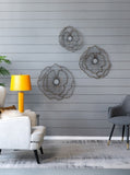 Set of 3 Metal Flowers Wall Decor, Transitional Wall Floral Sculpture for Foyer Porch Hallway W2078130330