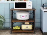 3-Tier Microwave Oven Rack with 10Hooks 4 Wheels and X-Shaped Reinforcement on the Back Retro-Style 24693106