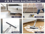 4-in-1 Upright Broom Dustpan Combo, 180&deg Swivel Broom with Squeegee, Foldable Dustpan with Small 67099691