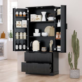 72" Modern Fluted Kitchen Pantry Cabinet with 2 Large Drawers & 8-Door Spice Rack, Freestanding W2917P294988