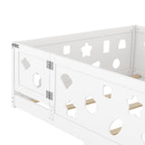 Full Size Floor Bed with Slats, Solid Wood Bedframe with Heightened Safety Guardrails and Door, for W1820P240543