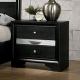 Contemporary 1pc Nightstand Black Finish Silver Accents Hidden Jewelry Drawer Nickel Round Knob B011P145826