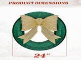 24in Pre-lit Outdoor Christmas Wreath Decoration, Lighted Metal Wreath with Golden Bow, Green and 30783060