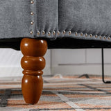 Grey Accent Chair, Living Room Chair, Footrest Chair Set with Vintage Brass Studs, Button Tufted W1170100895