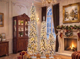 3Pack PreLit Snow Flocked Pencil Christmas Tree Set, 3.9/5.9/7.9 FT Slim Artificial Xmas Trees, N710P507112K