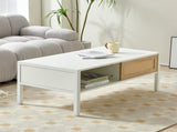 40.16" Rattan Coffee table, sliding door for storage, metal legs, Modern table for living room , W1265121740