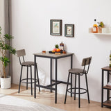 Bar Table Set with 2 Bar stools PU Soft seat with backrest, Grey, 23.62'' W x 23.62'' D x 35.43'' H W1162104644