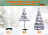 6FT Pre-Lit Snow Flocked Pop Up Christmas Tree with 150 Warm White LED Lights, Decorated with Star 20339580