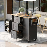 K&K Rolling Kitchen Island with Storage, Kitchen Cart with Rubber Wood Top, 3 Drawer, 2 Slide-Out WF316599AAB