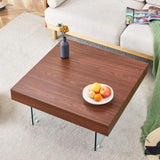 Walnut Colored Square MDF Coffee Table - 31.5"x31.5" with Tempered Glass Legs.Density Board W1151P233512