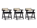 Milan 25.5" Modern Resin Webbing Back Bar Stool with Arms, Set of 3, Ebony Black Boucle B2719P238391