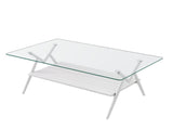 Rectangle Coffee Table with Tempered Glass top and White Metal Legs, Modern Table for Living Room , W241142561