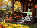 5.5ft Life-Size Pre-Lit Halloween Skeleton - Built-In Green LED Lights , Fully Poseable 34901388