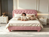 Twin Size Single Upholstered Platform Bed Frame with 46" Tufted Boucle Headboard, Wooden Slat 11592141