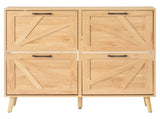 Barn door with 4 flip-down drawers, black metal single-handle, melamine particleboard, embossed 83445772
