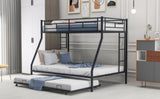 ZNTS Twin over Full Bed with Sturdy Steel Frame, Bunk Bed with Twin Size Trundle, Two-Side Ladders, Black 04979237