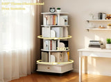 5 Tier Rotating Bookshelf, 360&deg Display Round Spinning Bookshelf with Wheels and Drawer, 05327694
