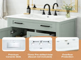 30" Sage Green Bathroom Vanity with Ceramic Sink, Solid Wood Frame, 2 Drawers, 1 N729P338555S