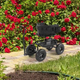 Rolling Garden Cart with Cushioned Backrest & Seat, Outdoor Gardening Stool for Planting, Garden 80553190