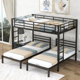 ZNTS Full over Twin&Twin Size Bunk Bed with Built-in Shelf, Black 81812527