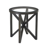 Modern simple coffee table, tempered coffee table solid wood base round transparent 09076037