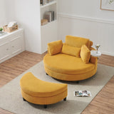 51-inch beige corduroy sofa with two throw pillows and a waist pillow with an extra tray for W1658P167939