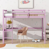 ZNTS Twin High Loft Bed, Rubber Wood Loft Bed with Safety Guardrail, built-in desk, ladder,Pink W504P206981