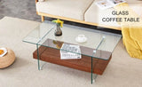 ZNTS 43.3 Inch Modern Two-Tier Coffee Table - An Elegant Combination of Clear Glass and Dark Wood Texture W2920P226069