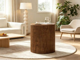 Wooden Round Side Table with Storage & 4 Wheels, No-Assembly Fluted End Table 33643242