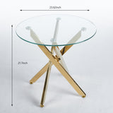 Golden Dining Table with cross metal leg and glass,Modern Space Saving Kitchen Table for Living W234P242550