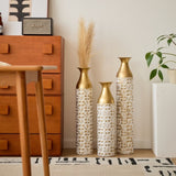 Mother's Day Gift Set - Gilded White 3D Relief Flower Metal Vase Set 24". 29". 32. 68 height W2796P277632