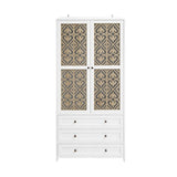 Hollow pattern 2 door 3 drawer wardrobe, the collision of wood color and white, suitable for W688P276738