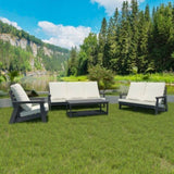 HIPS Loveseat with Cushion, Wood Grain Outdoor Garden Sofa, Sofa Set for Porch, Poolside, Terrace, W1209114909